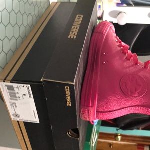 Hot pink high top converse